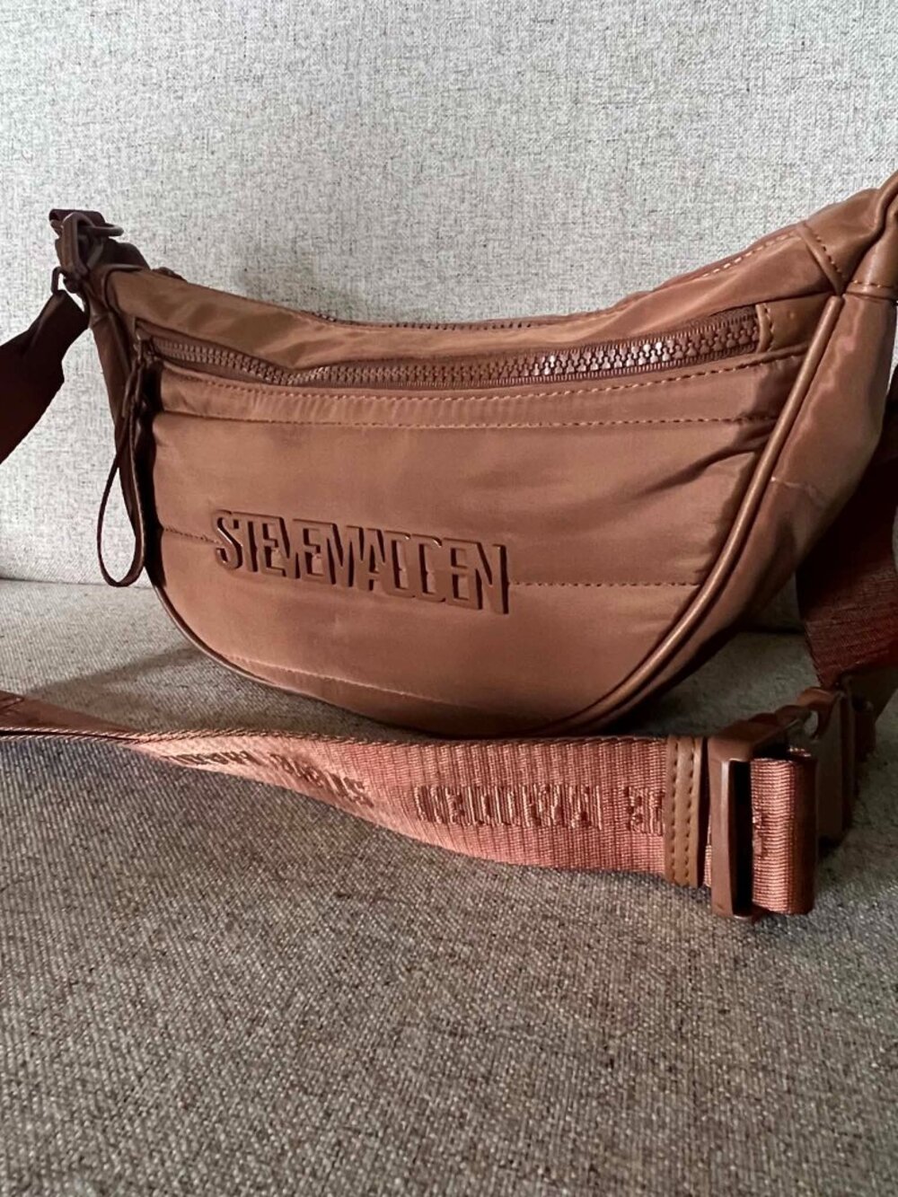Steve Madden Puffer Sling Bag Crescent Shape Brown/Tan